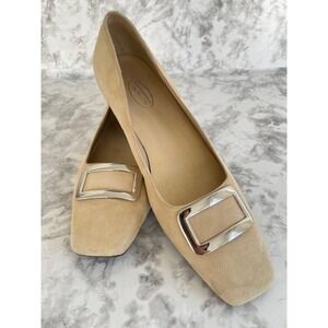 Talbots Beige Suede Block Flats Pumps Women's Size 10 Classic Work Quiet Luxury